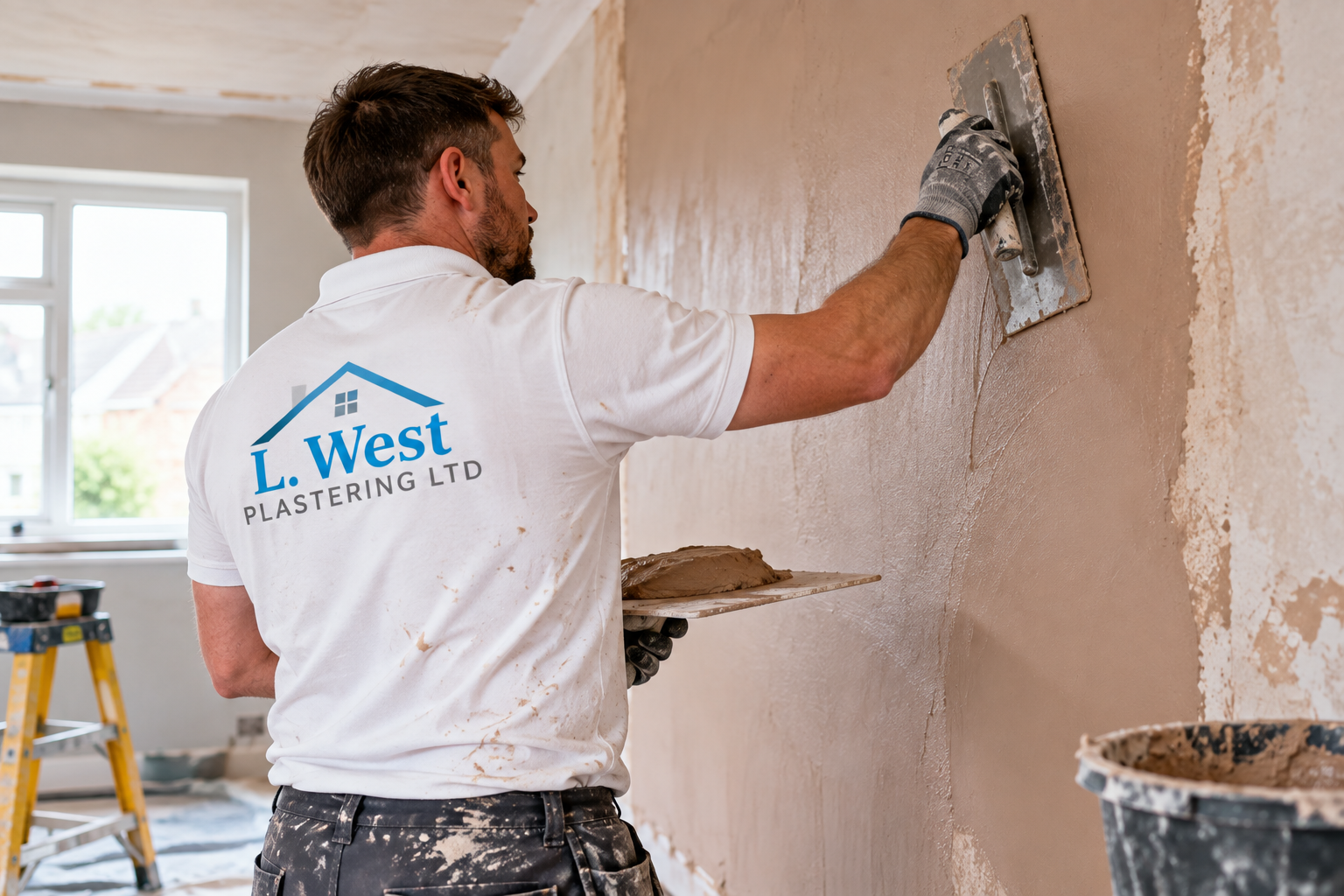 Professional plasterer preparing and plastering an interior wall in Eastleigh